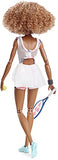 Barbie Role Models Naomi Osaka Doll (11.5-in, Curly Brunette Hair) Posable, Wearing Tennis Dress, Shoes & Visor, with Racket, Gift for Kids & Collectors