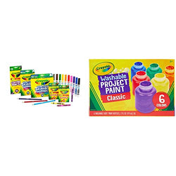 Crayola Back To School Supplies for Girls & Boys, Crayons, Markers & Colored Pencils, Gifts, 80 Pieces & Washable Kids Paint, 6 Count, Kids At Home Activities, Painting Supplies, Gift, Assorted