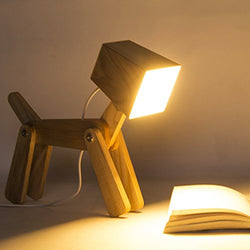 HROOME Modern Cute Dog Adjustable Wooden Dimmable Beside Desk Table Lamp Touch Sensor with Night