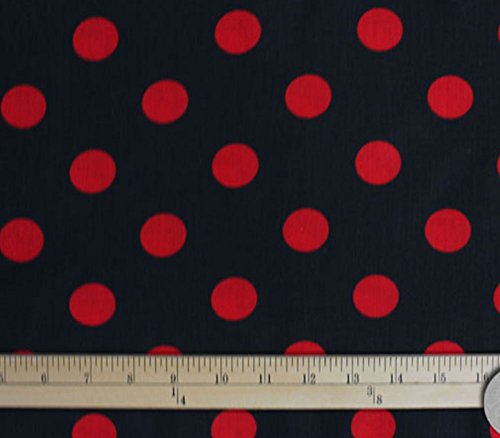 Polycotton Fabric Printed POLKA DOTS RED - BLACK BACKGROUND / 60" Wide / Sold by the Yard