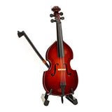 Dselvgvu Wooden Miniature Double Bass with Stand,Bow and Case Mini Contrabass Replica Mini Musical Instrument Collectible Miniature Dollhouse Model Home Decoration (3.94"x1.51"x0.91")