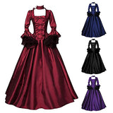 Women's Renaissance Victorian Long Gown Dresses Plus Size Bow Princess Costume Flare Sleeve Court Vintage Maxi Dress Black