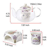 Kendal 24 oz tea maker teapot with a Porcelain warmer and 2 set of Porcelain Cup and Saucer and Spoon SI-XYC (3-XYC)