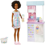 Barbie Ice Cream Shop Playset with 12-in Brunette Doll, Ice Cream Making Feature, 2 Dough Containers, 2 Bowls, 2 Cones, 3 Decorative Toppers, 2 Spoons & Register, for Ages 3 Years Old & Up