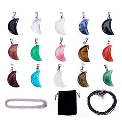 SUNNYCLUE 15pcs Crescent Moon Shape Healing Natural Chakra Beads Gemstone Pendants with 15