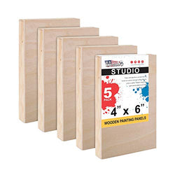 U.S. Art Supply 4" x 6" Birch Wood Paint Pouring Panel Boards, Studio 3/4" Deep Cradle (Pack of 5) - Artist Wooden Wall Canvases - Painting Mixed-Media Craft, Acrylic, Oil, Watercolor, Encaustic