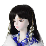 Retro Girl BJD Doll 1/3 25in 19" Ball Jointed Doll Full Set,Cheongsam + Wig + Shoes + Shawl + Makeup (White Blue)