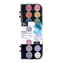 Mont Marte Metallic Watercolor Set, Pearl Paint, 17 Piece, 16 Vibrant Colors, 1 Paint Brush