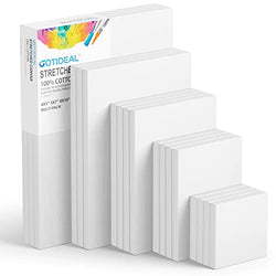 GOTIDEAL18Pcs Stretched Canvases for Painting Multi Pack 4x4", 5x7", 8x10",9x12", 11x14" Set, Primed White - 100% Cotton Artist Blank Canvas Boards for Painting, Acrylic Pouring,Oil Paint
