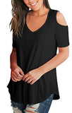 SLIMMING GRIL Women Fashion T Shirt for Summer Cold Shoulder Tops V Neck T-Shirt Black XXL