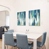 Blue Abstract Canvas Wall Art: Colorful Oil Painting Artwork Picture for Living Rooms