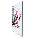 Hand Painted Chinese Oil Painting Plum Blossom with Bamboo Wall Art Red Flower Canvas Artwork