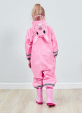 Kids Lightweight Waterproof Rain Jacket Outwear Zip Up Hooded Coverall Rain Coat with Reflective Strips, Pink Rabbit