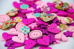 Pack of over 95pcs Pink&Purple various shapes 2 holes Wood Buttons(15-20MM) package for Sewing
