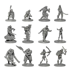 Origin Miniatures Enemy Minions Battle Pack, 36 Unpainted Miniatures with Protective Case, 6 Fantasy Races: Orcs, Dark Elves, Zombies, Skeletons, Bandits, Goblins, 12 Unique Characters