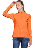 BALEAF Women's UPF 50+ Sun Protection T-Shirt Long Sleeve Half-Zip Thumb Hole Outdoor Performance Workout Tops Orange Size S