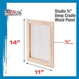 U.S. Art Supply 11" x 14" Birch Wood Paint Pouring Panel Boards, Studio 3/4" Deep Cradle (Pack of 3) - Artist Wooden Wall Canvases - Painting Mixed-Media Craft, Acrylic, Oil, Watercolor, Encaustic