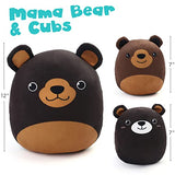 BenBen Bear Plush Pillow, Set of 3 Cute Plushie, 12 and 7’’ Squishy Stuffed Animals Hugging Toy, Mama Bear and Cubs