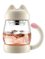 Cute Cat Tea Mugs - BZY1 420 ml / 14 oz Portable Glass Tea Cup With a Lid and Strainer - Heat