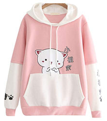 CRB Fashion Cosplay Anime Bunny Emo Girls Cat Bear Ears Emo Bear Top Shirt Pullover Sweater Hoodie (Cat Paw DK Pink)