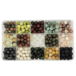 375pcs Natural Round Stone Beads Healing Energy Crystals Gemstone Beading Loose Gemstone Hole Size 1mm DIY Smooth Beads for Bracelet Necklace Earrings Jewelry Making,Box Packed (15Colors-8mm)