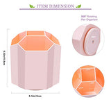 Siveit Pen Holder, 360° Rotating 5 Grid Pen Holder Stand Office Supplies Storage Organize for Desk Cute Pencil Cup Pot for Home, Office, Kids (Peach Pink)