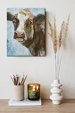 Hand-made Cute Cow Wall Art for Living Room Bedroom Decoration, Rustic Farm Brown Animal Cattle Oil Painting on Canvas for Home décor, Framed Ready to Hang 12x15inch…