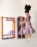 Wooden wardrobe for doll – scale 1:6 doll clothes rack, mirror for doll house