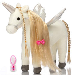 HollyHOME Plush Unicorn Stuffed Animal Pretty Unicorn Plush with Wings Pony Toy Pretend Play Horse 11 Inches Tall White