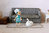 Miniature Swan Cotton Felt Bird, Dollhouse Decor Toy BJD Doll Accessories 1.8