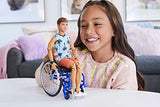 Ken Doll with Wheelchair & Ramp, Kids Toys, Barbie Fashionistas, Brunette with Beachy Tee and Orange Shorts, Clothes and Accessories