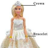 AMETUS Doll Clothes and Accessories for 11.5 inch Dolls, Princess Dresses x2, Short Dresses x3, Shoes x10, Bracelets x5, Crowns x5, 25 PCS, Birthday Girl Gift