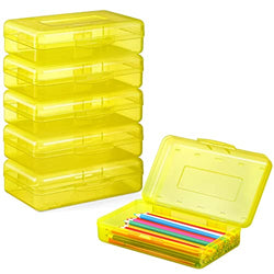 6 Pack Pencil Box, Sooez School Box, Hard Pencil Boxes for School Supplies Bulk, Large Plastic Pencil Case with Lid, Clear Pencil Container, Stackable School Box Crayon Boxes Bulk for Kids