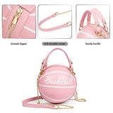 BABABA Women's basketball shoulder bag Messenger Bag handbag mini round bag PU bag, Zipper closure, suitable for women (Pink)