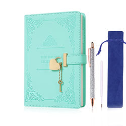 Heart-Shaped Lock diary with pen,A5 Size Soft PU Leather Journal with locks Locking Journal Personal Locking Diaries for Kids Secret Notebook Gift for Adults,kids,Writers girls&women.(Light Green).