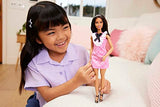 Barbie Fashionistas Doll #209 with Black Hair Wearing a Pink Plaid Dress, Pearlescent Headband and Strappy Heels