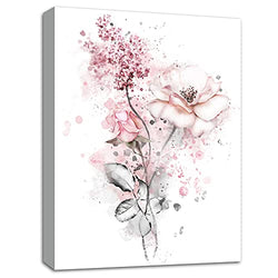 Bathroom Decor Wall Art Bathroom Pictures for Wall Canvas Wall Art, Pink Flower Wall Decor for Bedroom Living Room Wall Decor Painting Picture Artwork Wood Framed Wall Art Easy to Hang Size 12x16inches