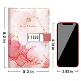 Marble Diary with Lock for Girls Women Leather Journal with Lock Diary for Women with Pen Holder Refillable Personal Password Locking Diary B6 Girls Diary with Combination Lock, 8.2 × 5.3 inches, Pinkish-orange
