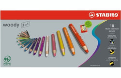Stabilo Woody 3-in-1 Colored Pencils, 10 mm lead - 18-Color with Sharpener Set