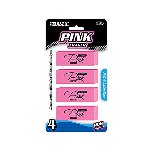 BAZIC Pink Bevel Eraser (4/Pack) (Case of 24)
