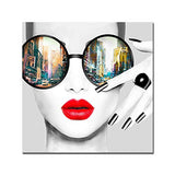 Contemporary Wall Art Modern Fashion Women with Red Lip Canvas Print Stylish Feminine Wall Art Painting Framed Cityscape Piture Ready to Hang for Home Decoration (40x40inch)