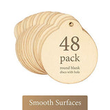 Unfinished Wood Ornaments - 48-Pack Round Wood Discs, Wood Circles, Ornaments, Wood Bauble,