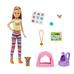 Barbie It Takes Two Camping Playset with Stacie Doll (~9 in), Puppy, Pet Tent, Pet Carrier, Sticker Sheet & Camping Accessories, Gift for 3 to 7 Year Olds