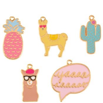 Llama, Pineapple, Cactus Charms Set