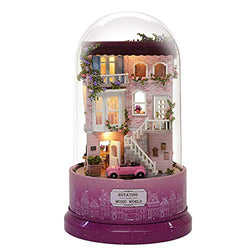 OUYAWEI Music Dollhouse Rotating Cabin DIY Doll House with Transparent Cover Music Box for Children