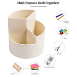 Desk Pencil Pen Holder, 3 Slots 360-Degree Spinning Pencil Pen Desk Organizers, Desktop Storage Pen Organizers Stationery Supplies, Cute Pencil Cup Pot for Office, School, Art Supply, Kids - White