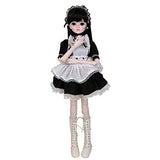 EVA BJD Dolls Black Maid 1/3 60cm Ball Jointed Doll Handmade Makeup Dress, White Boots, Wigs Full Set