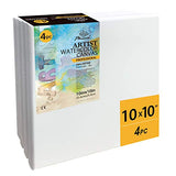 PHOENIX Stretched Watercolor Canvas - 10x10 Inch/4 Pack - 3/4 Inch Profile Professional Artist Painting Canvas for Water Soluble Paints