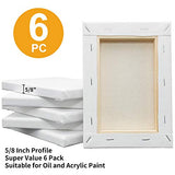FIXSMITH Stretched White Blank Canvas- 5x7 Inch,6 Pack,Primed,100% Cotton,5/8 Inch Profile of Economy Value Pack for Acrylics,Oils & Other Painting Media.