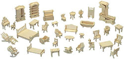 Dollhouse Furniture - Laser Cut Handmade Wooden 3D Puzzle Miniature Dolls House Kit House Furniture Set - 34 Pieces